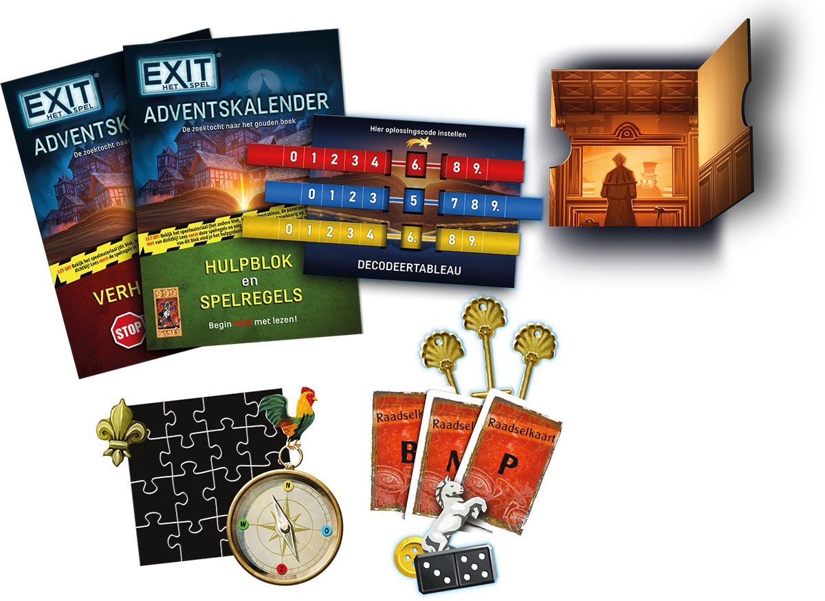 999 Games - Exit: Adventskalender - De zoektocht naar het gouden boek - Escape Room Spel - Adventskalender - 24 dagen, 24 uitdagingen - Gezelschapsspel