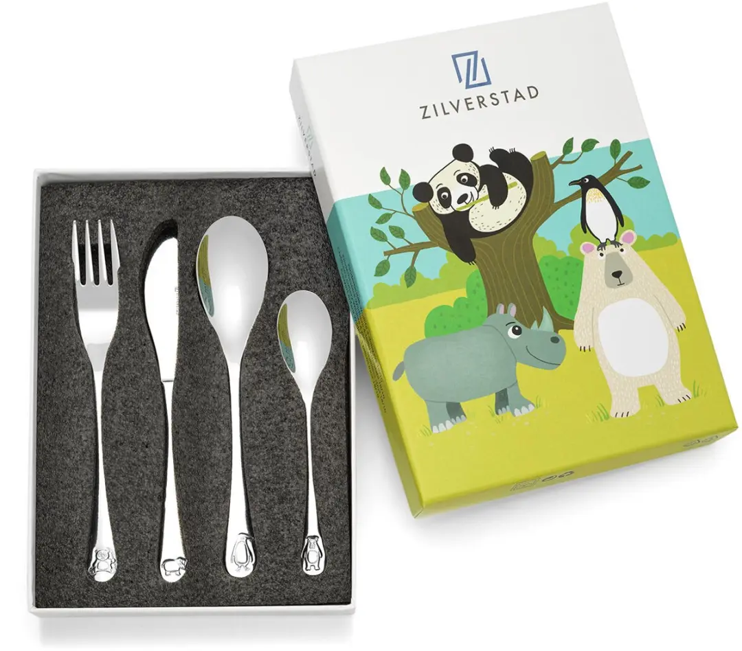 Zilverstad Wildlife Kinderbestek - 4-delig - Chroom