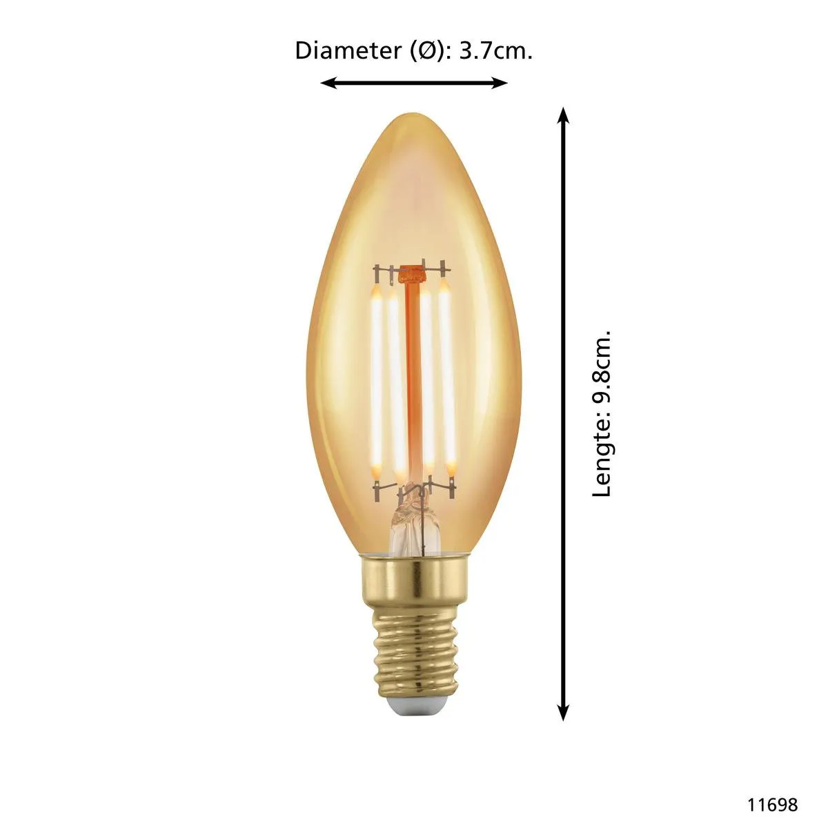 Eglo Golden Age LED Kaarslamp Ø3,7cm - 4W - 320lm - Warm wit - Amber - E14 - Dimbaar
