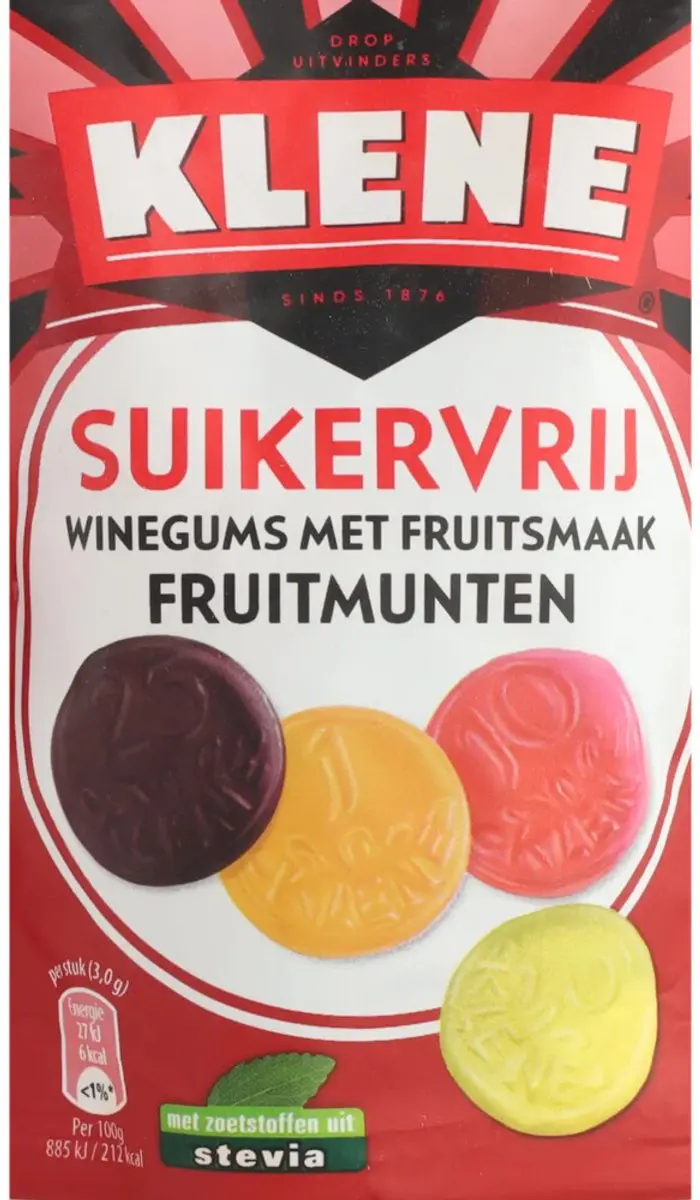 Klene Suikervrije Fruitmunten 110g - 12 Stuks