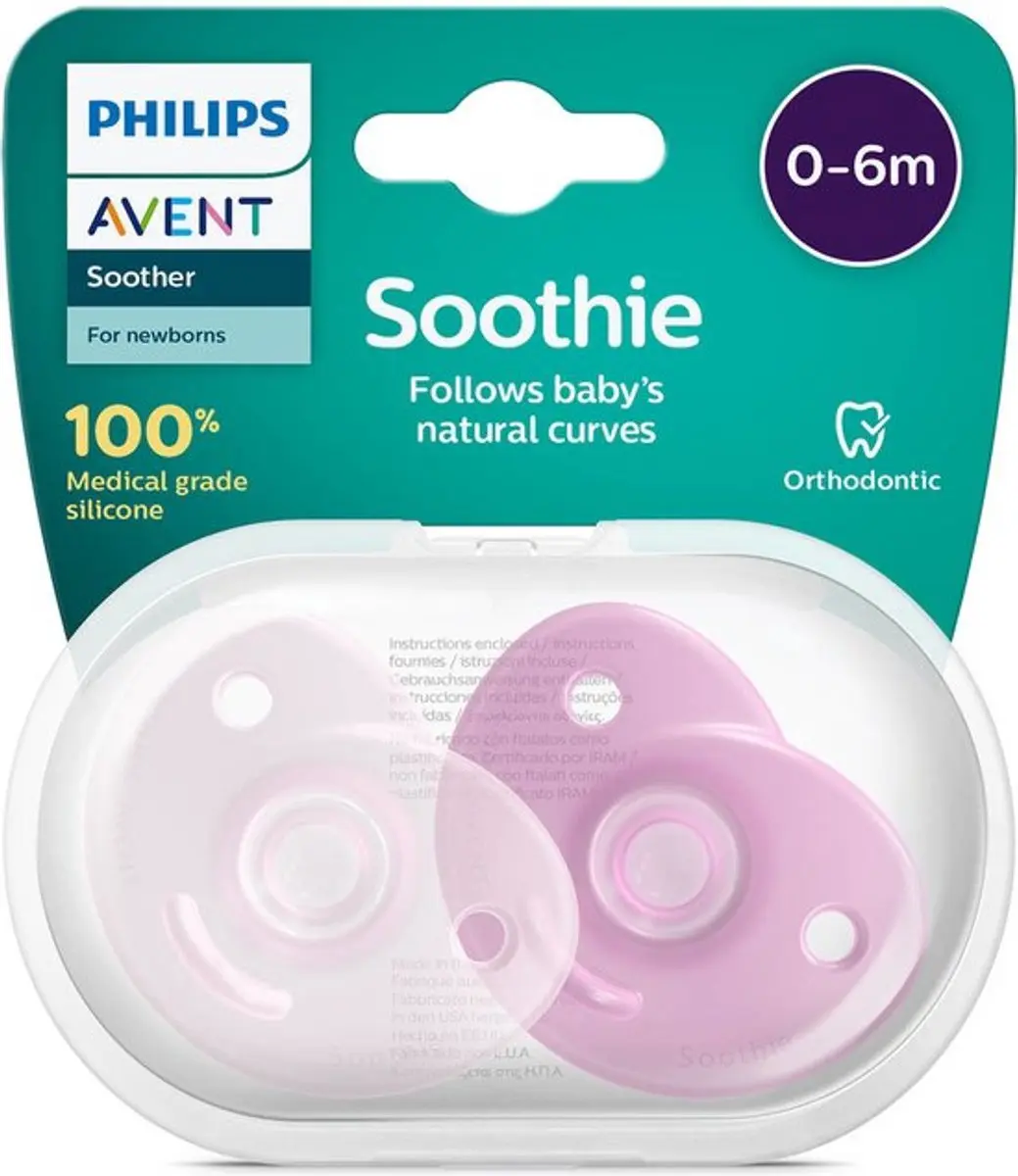 Philips Avent Soothie Fopspeen 0-6 Maanden - 2 Stuks - Roze/Donkerroze