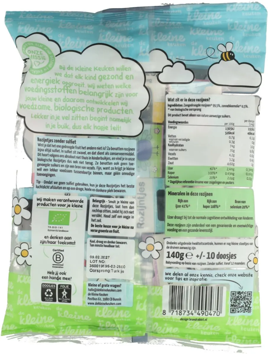De Kleine Keuken Bio Rozijntjes - 3x140g