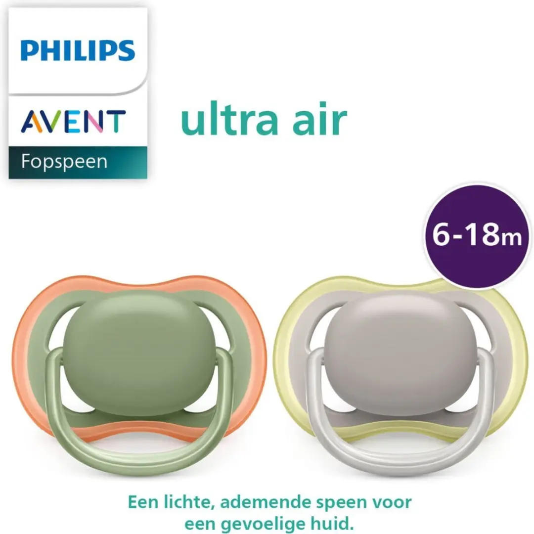 Philips Avent Ultra Air Fopspeen SCF085/20 - 2 Stuks - Groen/Taupe - afbeelding 6 van 6