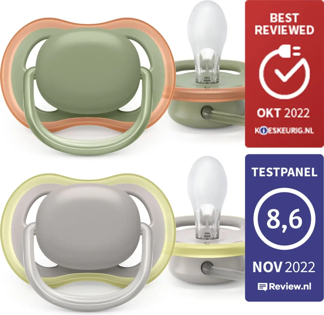 Philips Avent Ultra Air Fopspeen SCF085/20 - 2 Stuks - Groen/Taupe - afbeelding 2 van 6