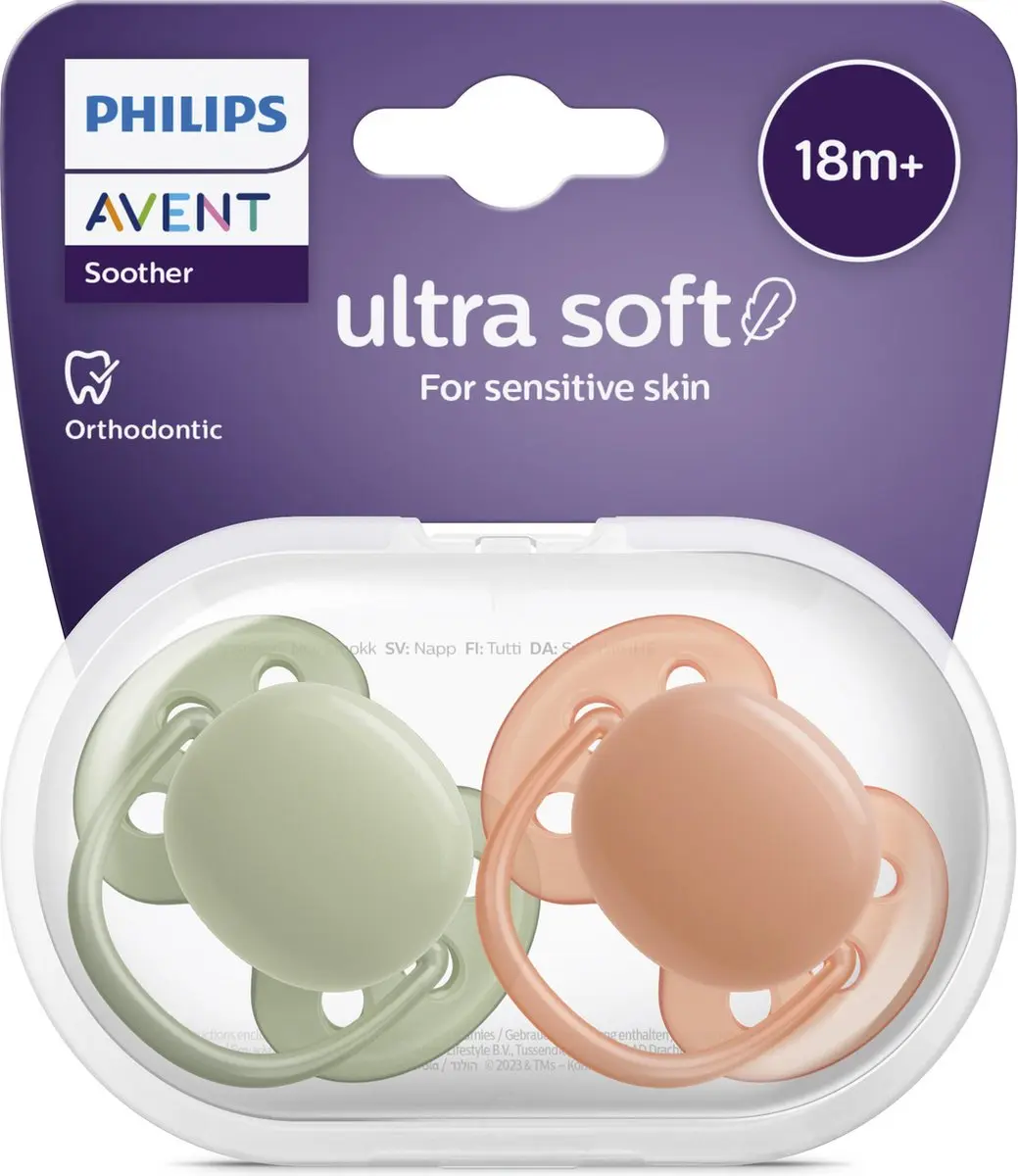 Philips Avent Ultra Soft Fopspeen SCF093/01 - 18+ Maanden - Groen/Rood - 2 Stuks