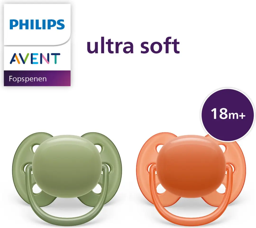 Philips Avent Ultra Soft Fopspeen SCF093/01 - 18+ Maanden - Groen/Rood - 2 Stuks