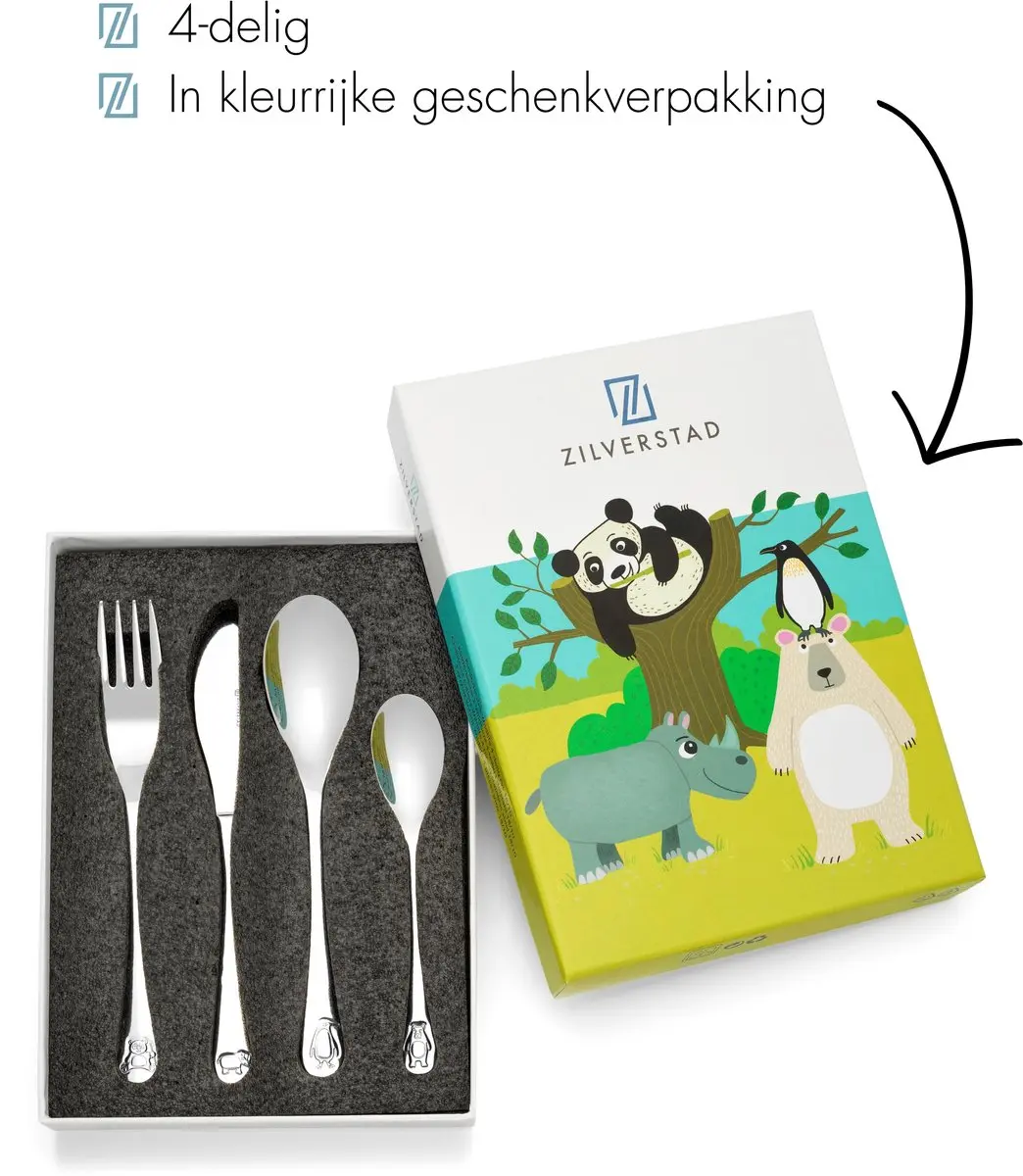Zilverstad Kinderbestek Wildlife RVS 18/10 - 4-delig