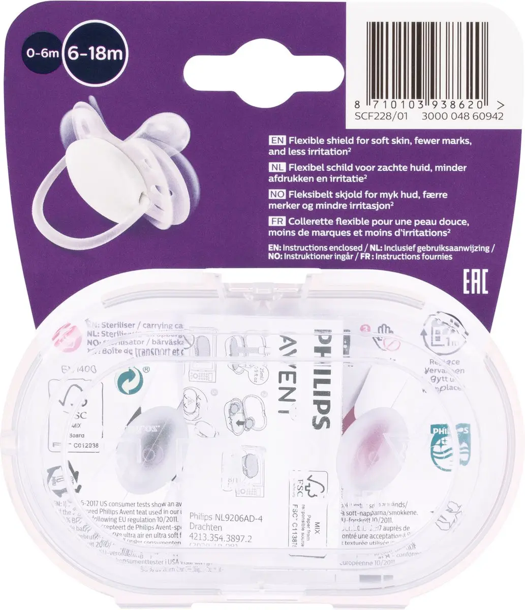 Philips Avent Fopspeen 6m+ Soft Mix - 2 Stuks - Roze/Paars