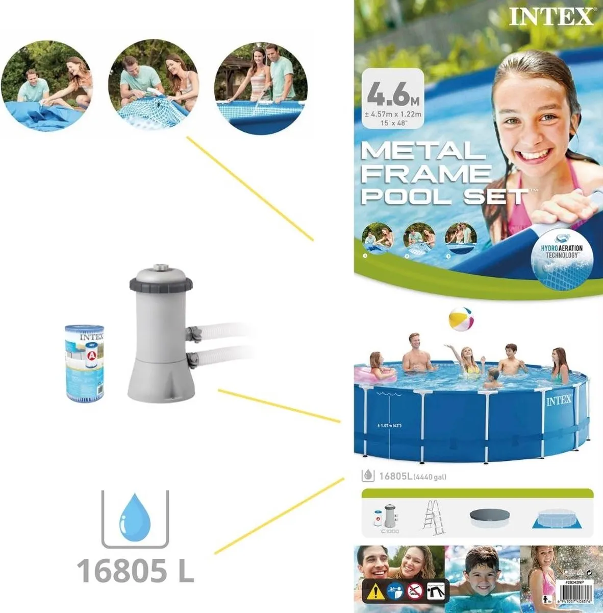 Intex Metal Frame Zwembad 457x122cm - 16.805L - Blauw/Wit - afbeelding 6 van 6