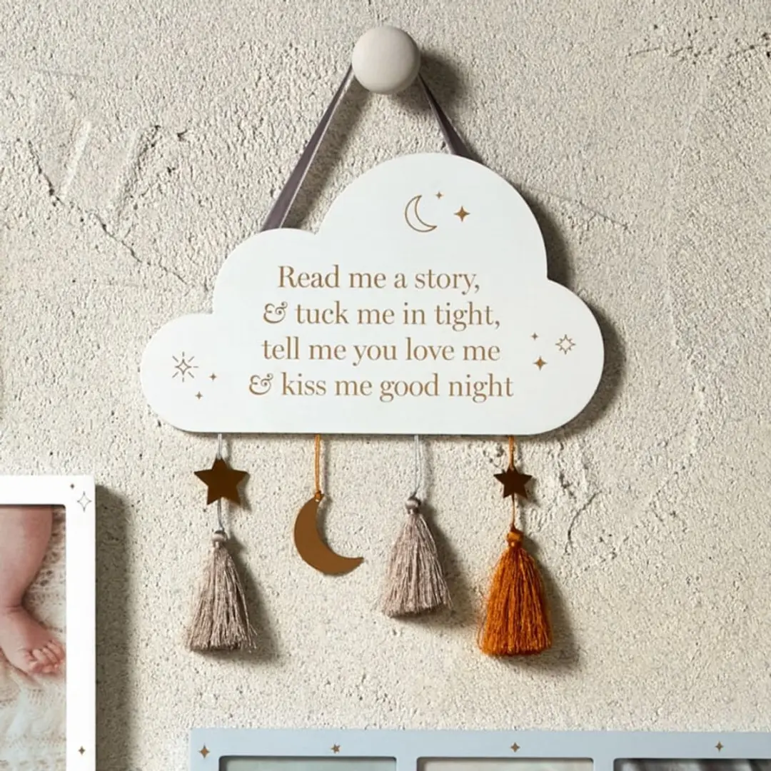 Bambino Wolk Hanger - Babykamer Deurhanger - Wit/Grijs/Goud