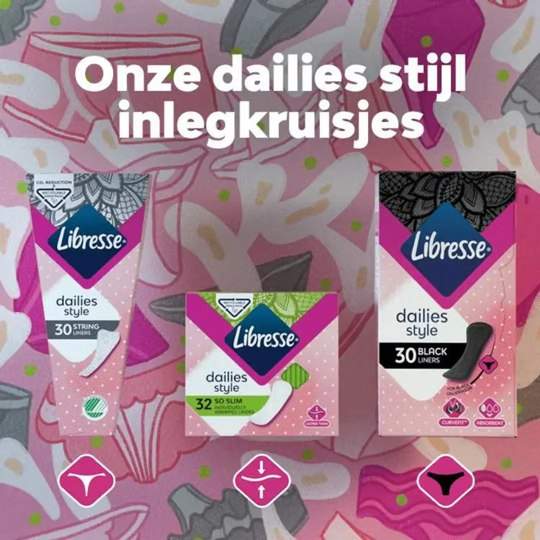 Libresse Fresh String Inlegkruisjes - 30 Stuks - Wit/Roze