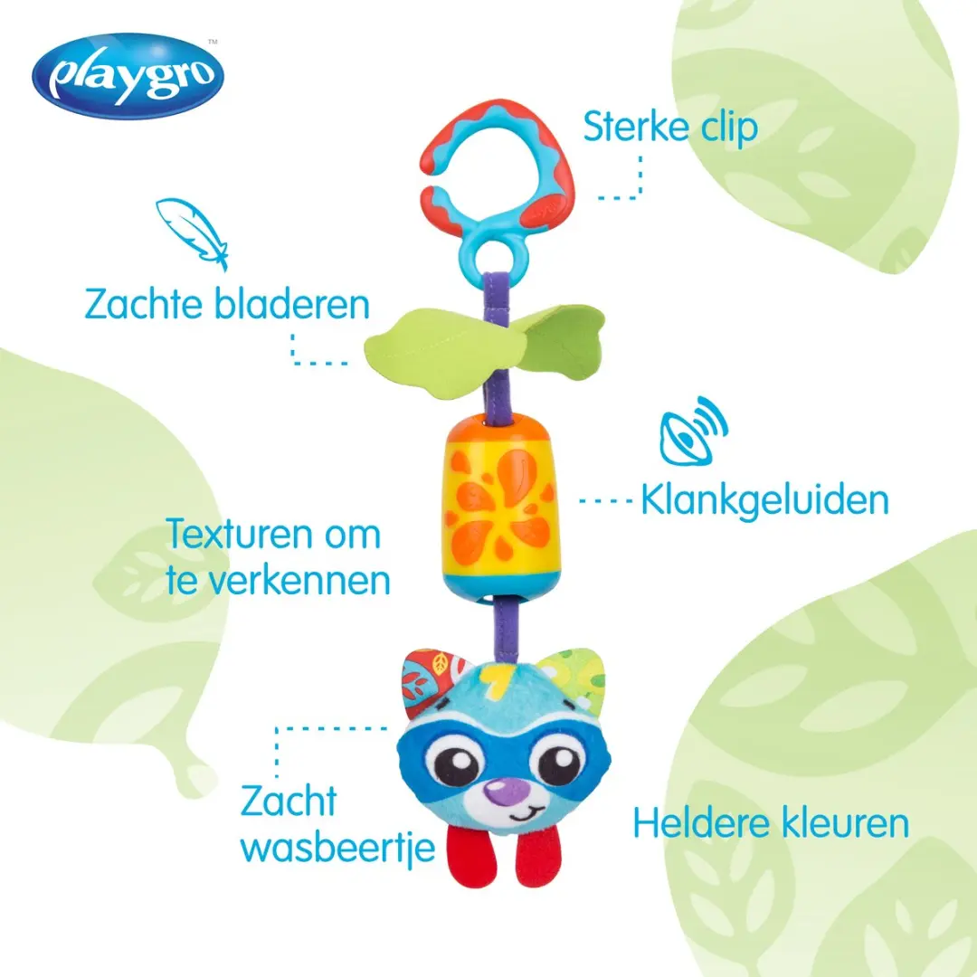 Playgro Chime Rocky Wasbeer Hangspeeltje - Blauw - afbeelding 6 van 6