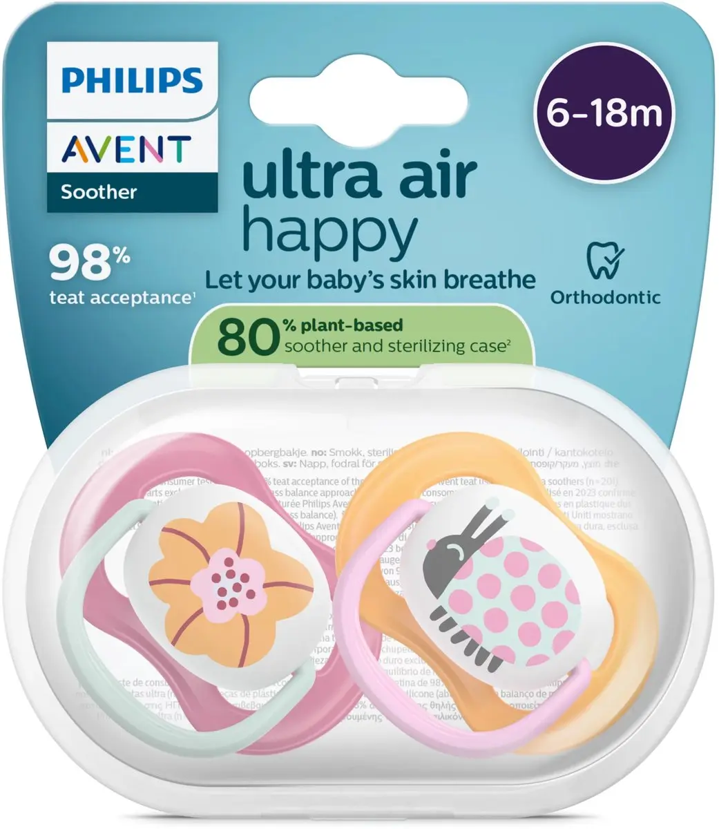 Philips Avent Ultra Air Happy 2 Orthodontisch Fopspenen 6-18 Maanden - 2 Stuks - Multicolor
