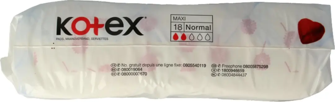 Kotex Maxi Maandverband Normal - 18 Stuks - Rood/Wit