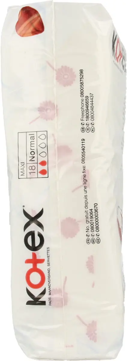 Kotex Maxi Maandverband Normal - 18 Stuks - Rood/Wit - afbeelding 6 van 6