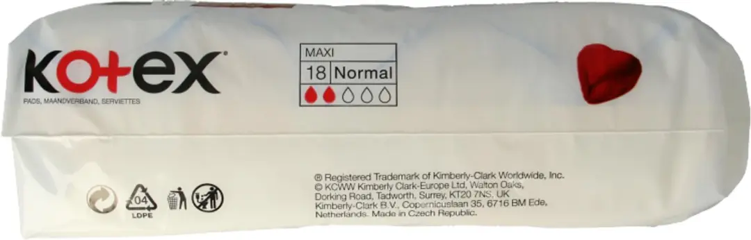 Kotex Maxi Maandverband Normal - 18 Stuks - Rood/Wit