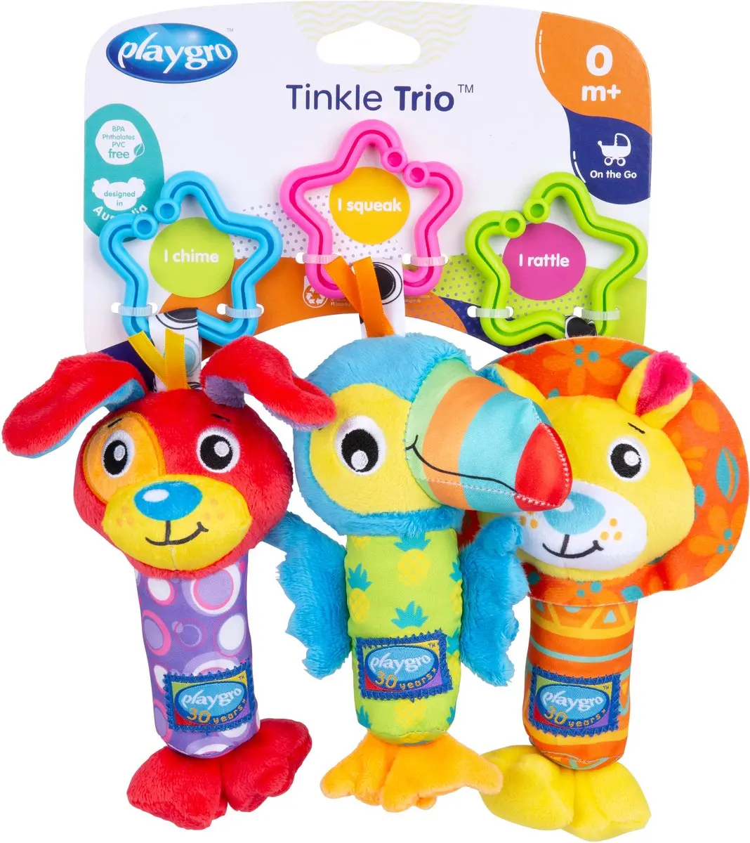 Playgro Clipsy Penny Puppy Roary Lion Tamika Toucan