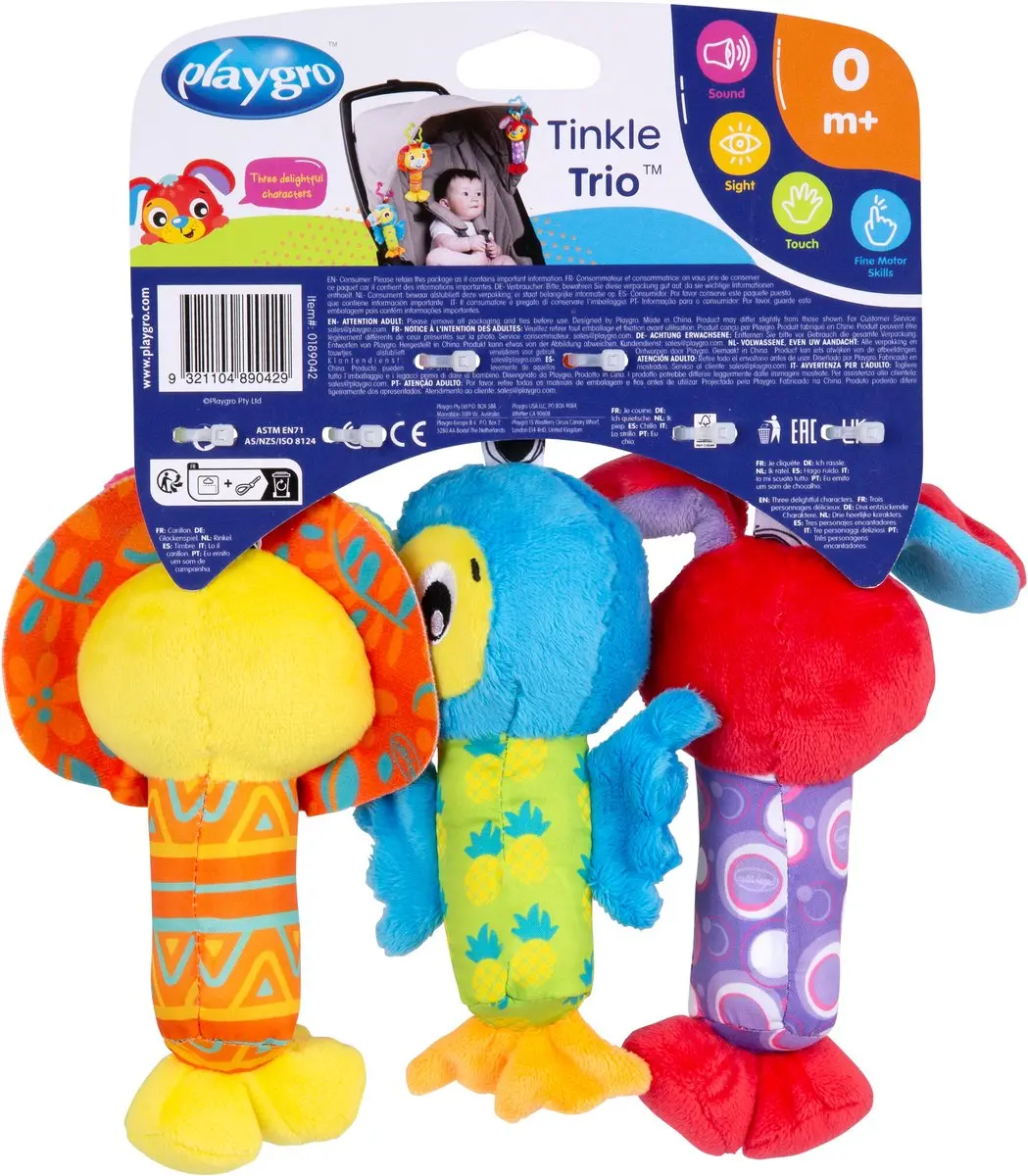 Playgro Clipsy Penny Puppy Roary Lion Tamika Toucan - 3 Stuks