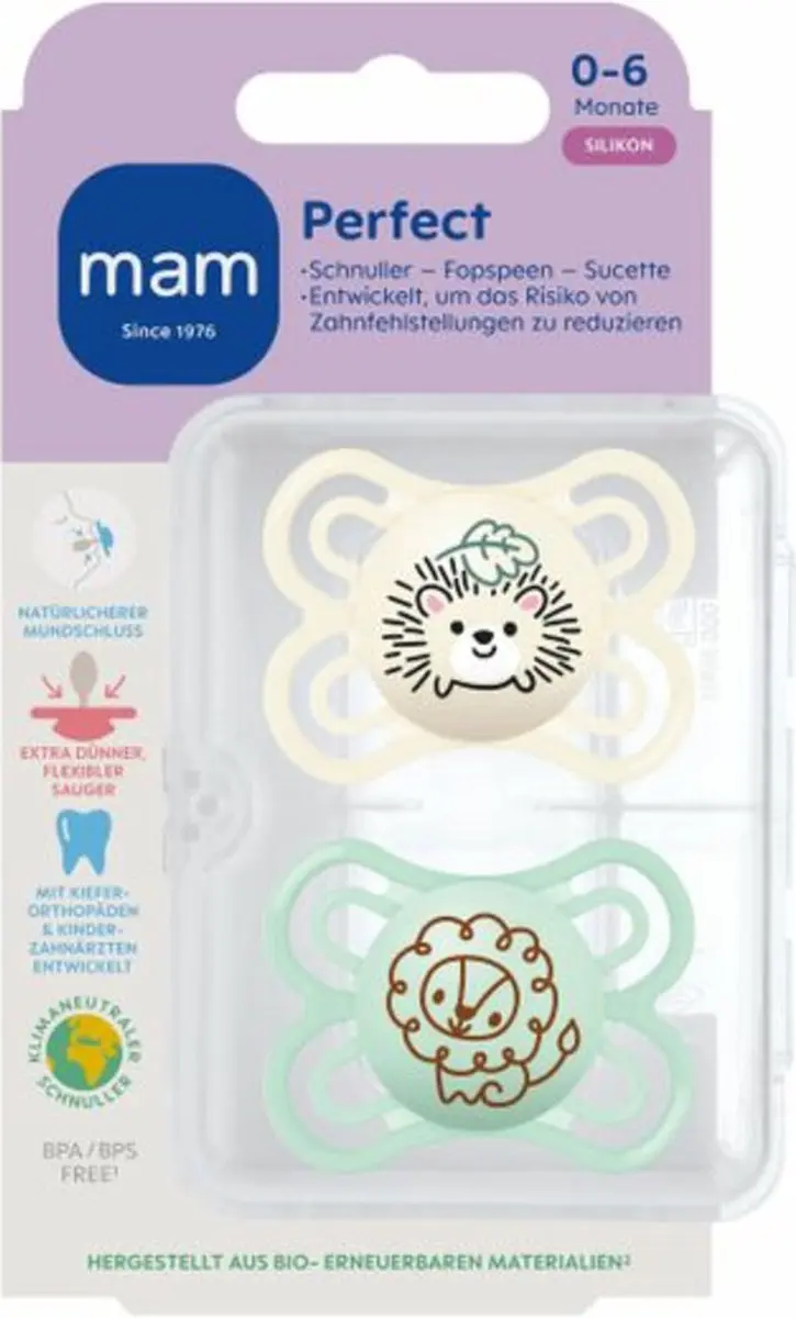 MAM Perfect Siliconen Speen 0-6 Maanden - 2 Stuks