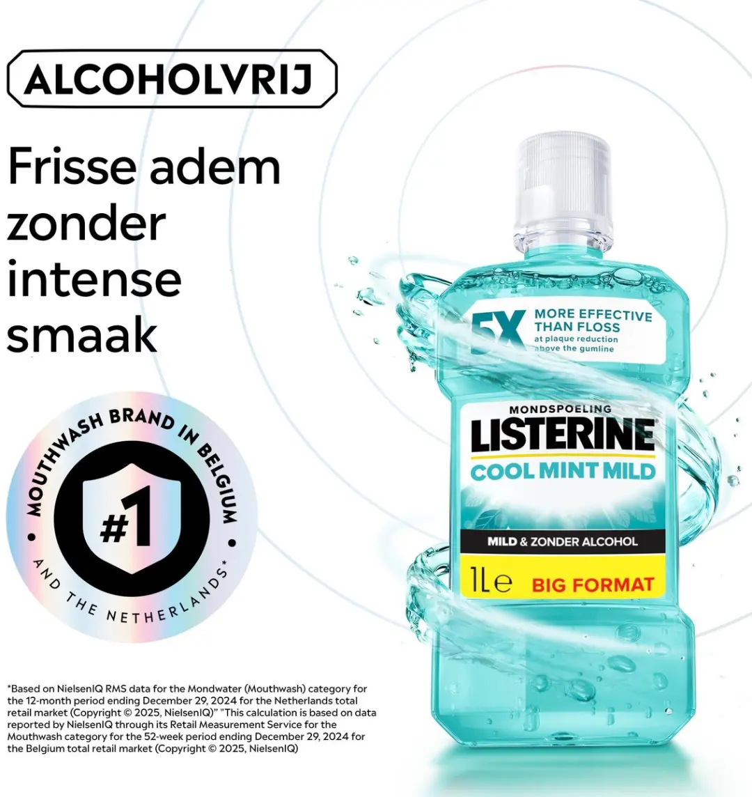 Listerine Cool Mint Mondwater 1000ml - Zonder Alcohol
