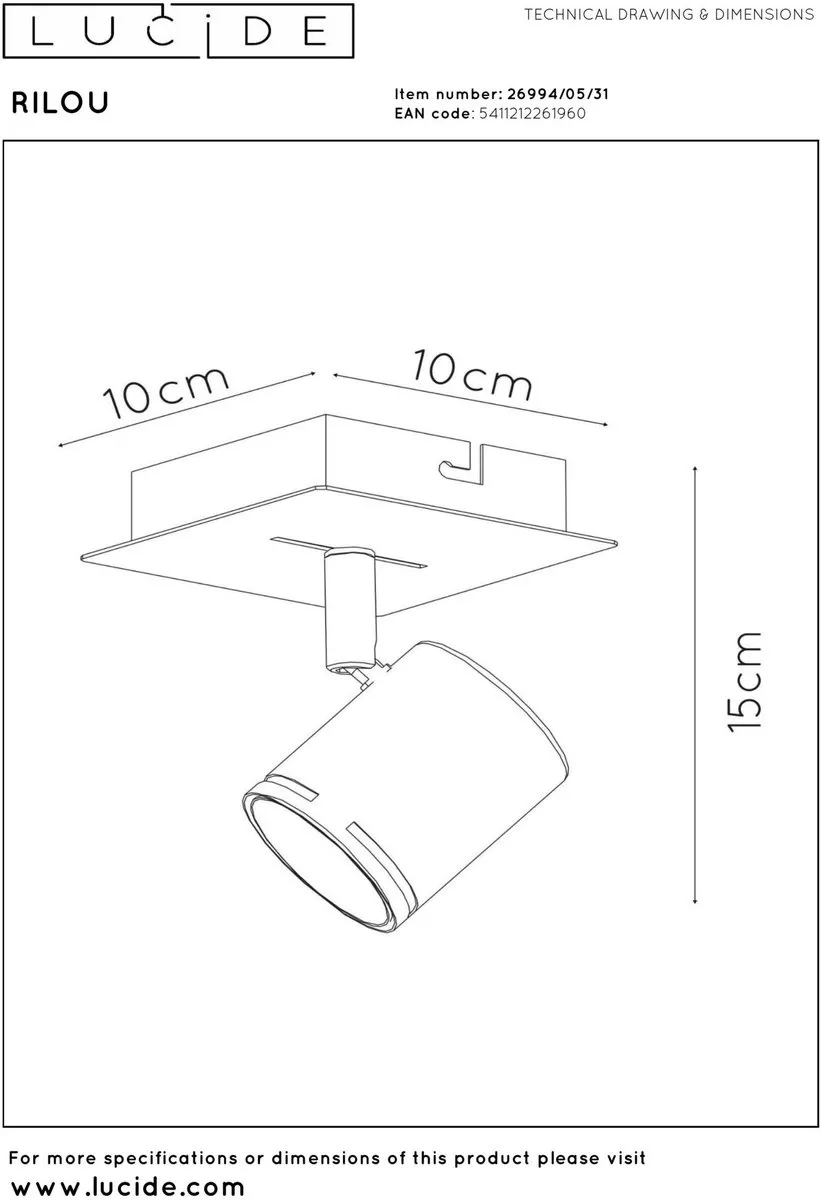Lucide Rilou Plafondspot LED GU10 5W 3000K - Wit