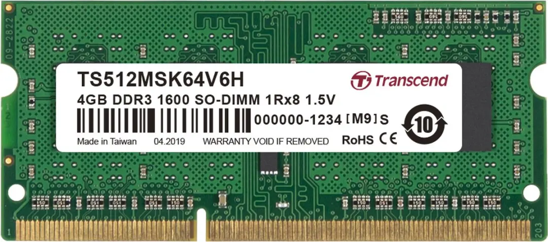 Transcend TS512MSK64V6H DDR3 Geheugen 4GB 1600MHz