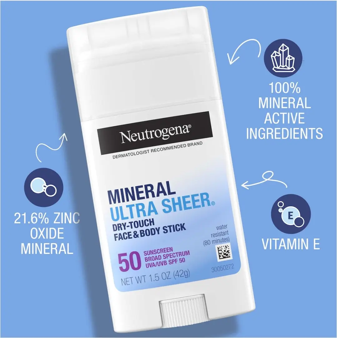 Neutrogena Ultra Sheer Dry Touch SPF 50 Mineral Zonnecrème Stick 42g - afbeelding 6 van 6