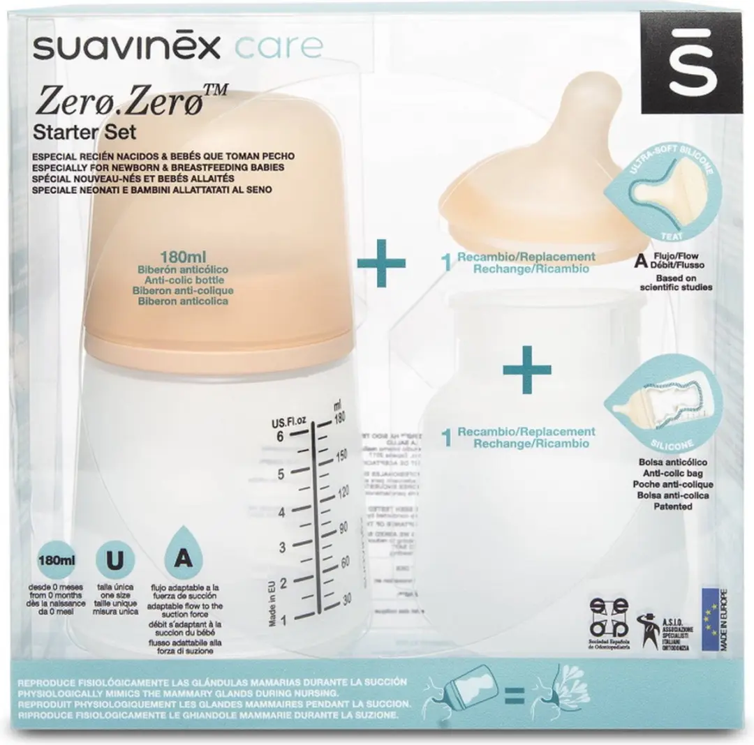Suavinex Zero.Zero 180ml A Flow Starterset - Beige/Transparant