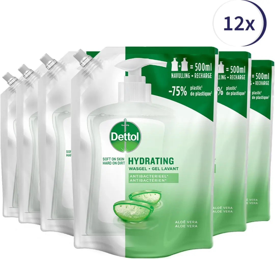 Dettol Handzeep Antibacterieel Navulling Hydrating Aloe Vera 12x500ml