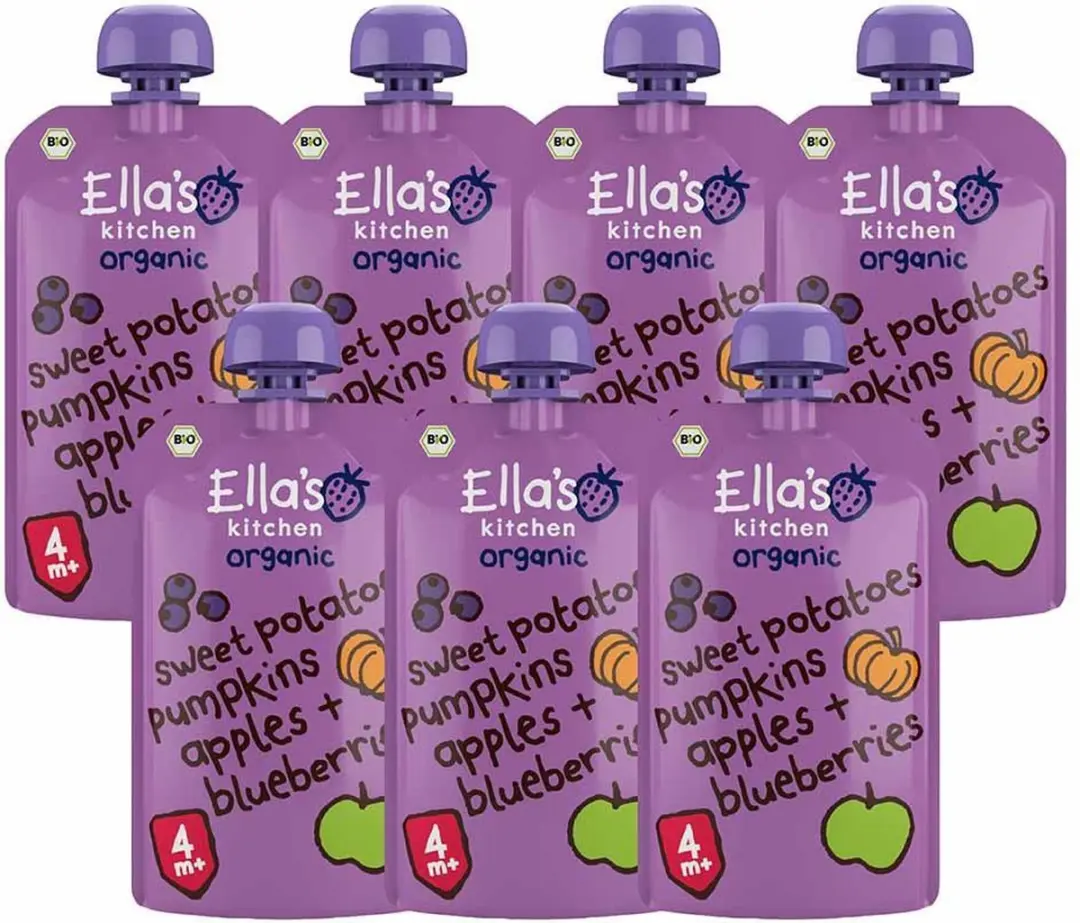 Ella’s Kitchen Knijpzakje 4+ Appel Zoete Aardappel Pompoen Bosbessen - 7x 120g