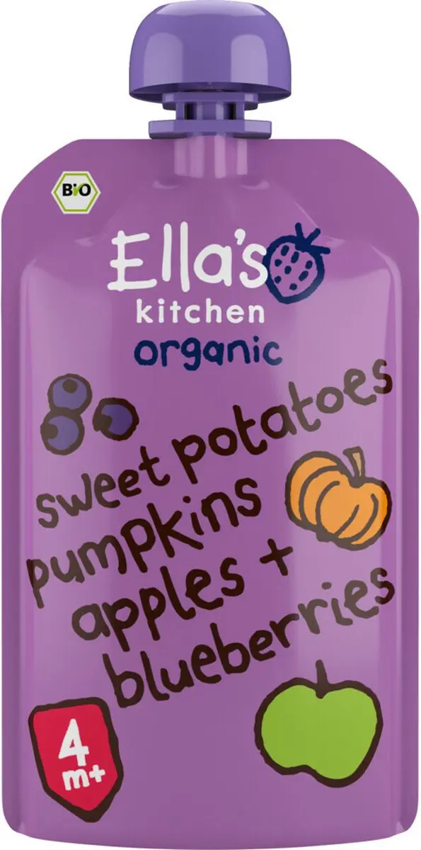 Ella’s Kitchen Knijpzakje 4+ Appel Zoete Aardappel Pompoen Bosbessen - 7x 120g