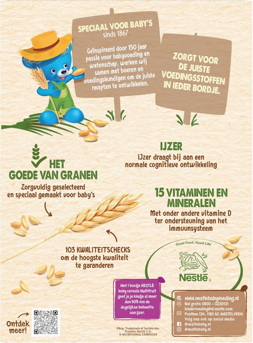 Nestlé Baby Cereals Multifruit Babypap 12m+ - 2,25kg (9x250g)