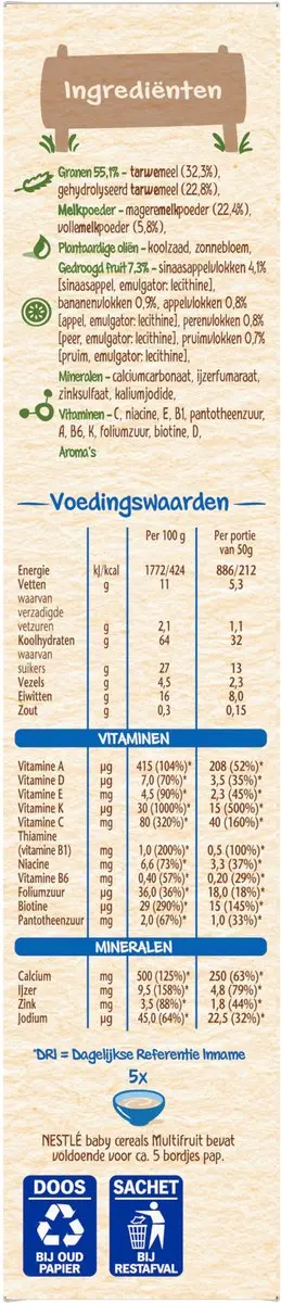 Nestlé Baby Cereals Multifruit Babypap 12m+ - 2,25kg (9x250g)