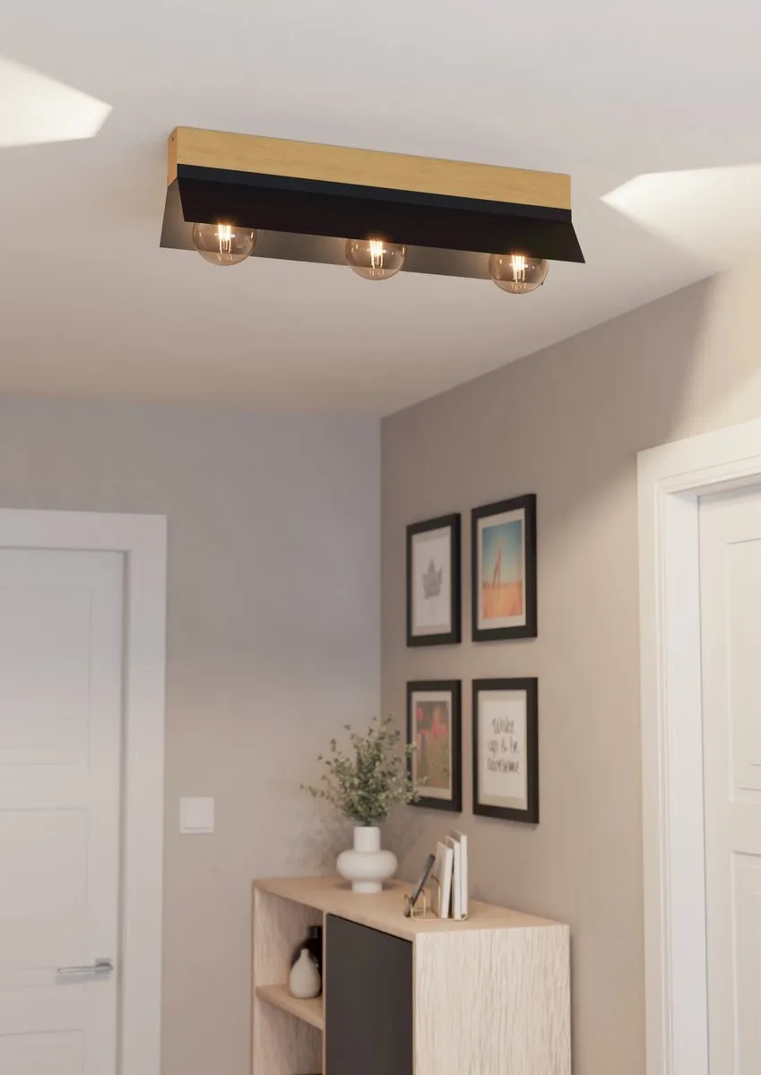 Eglo Tarrafo Plafondlamp E27 64cm - 3 Lichtpunten - Zwart/Bruin - afbeelding 6 van 6