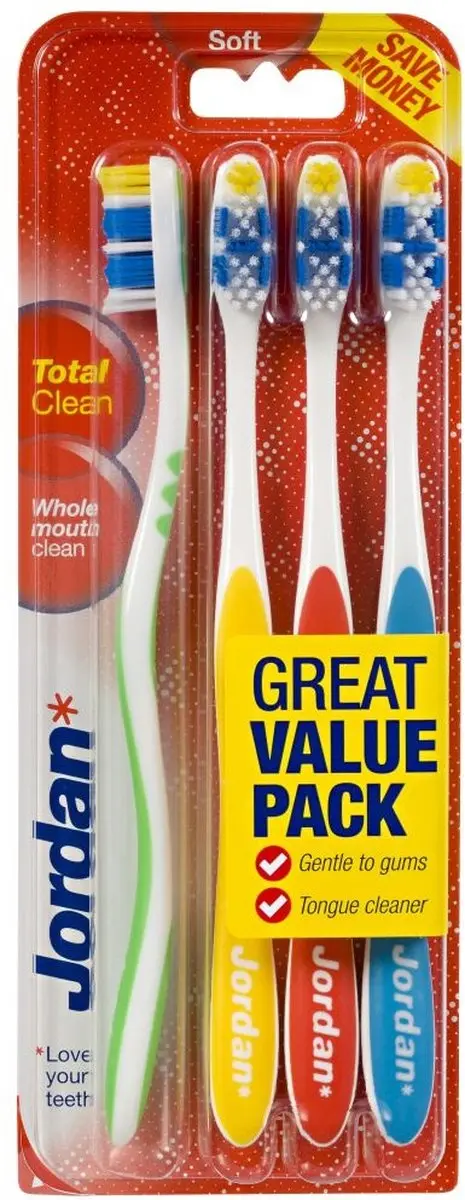 Jordan Total Clean Tandenborstels Soft - 4 Stuks - Multicolor