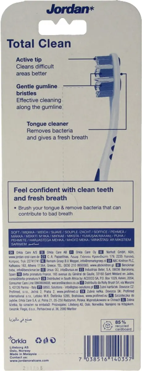Jordan Total Clean Tandenborstels Soft - 4 Stuks - Multicolor
