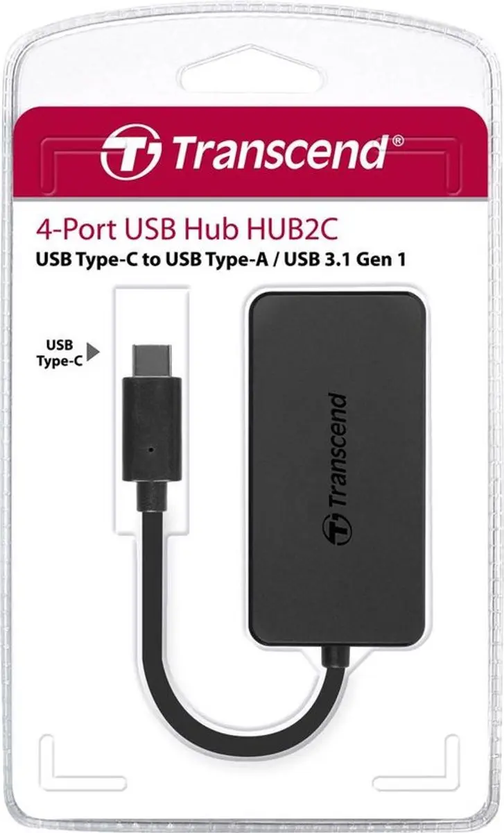 Transcend HUB2C USB-Hub - 4x USB 3.1 Gen 1 - Zwart
