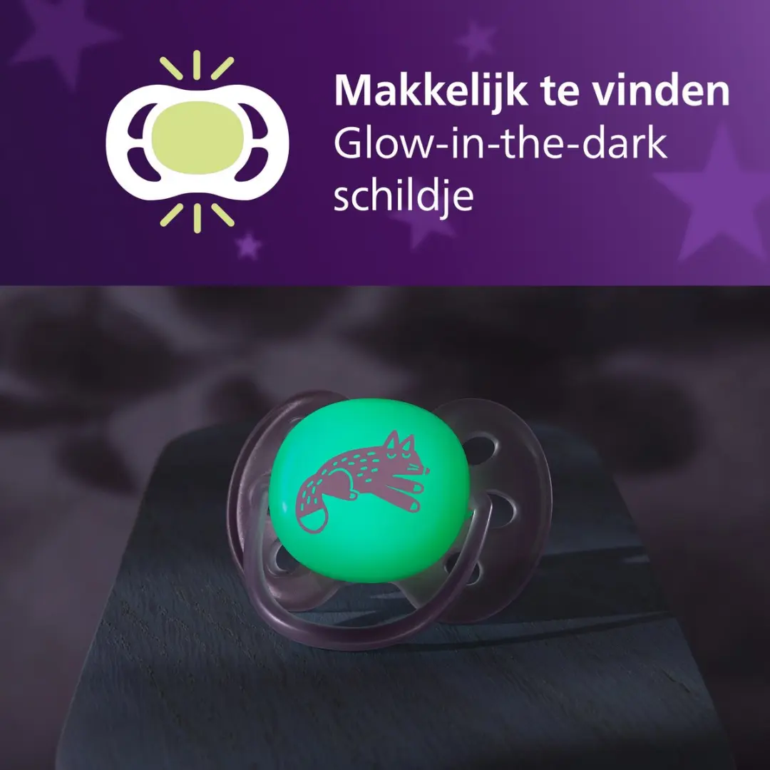Philips Avent Ultra Soft SCF094/04 Fopspeen - Glow-in-the-dark - 2 Stuks - Green/Lilac