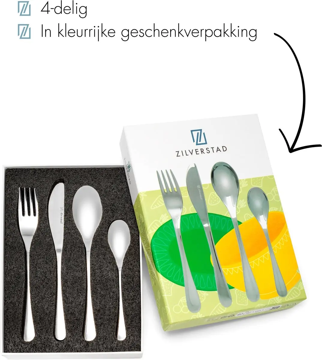 Zilverstad Kinderbestek 4-delig RVS 18/10 - Zilver