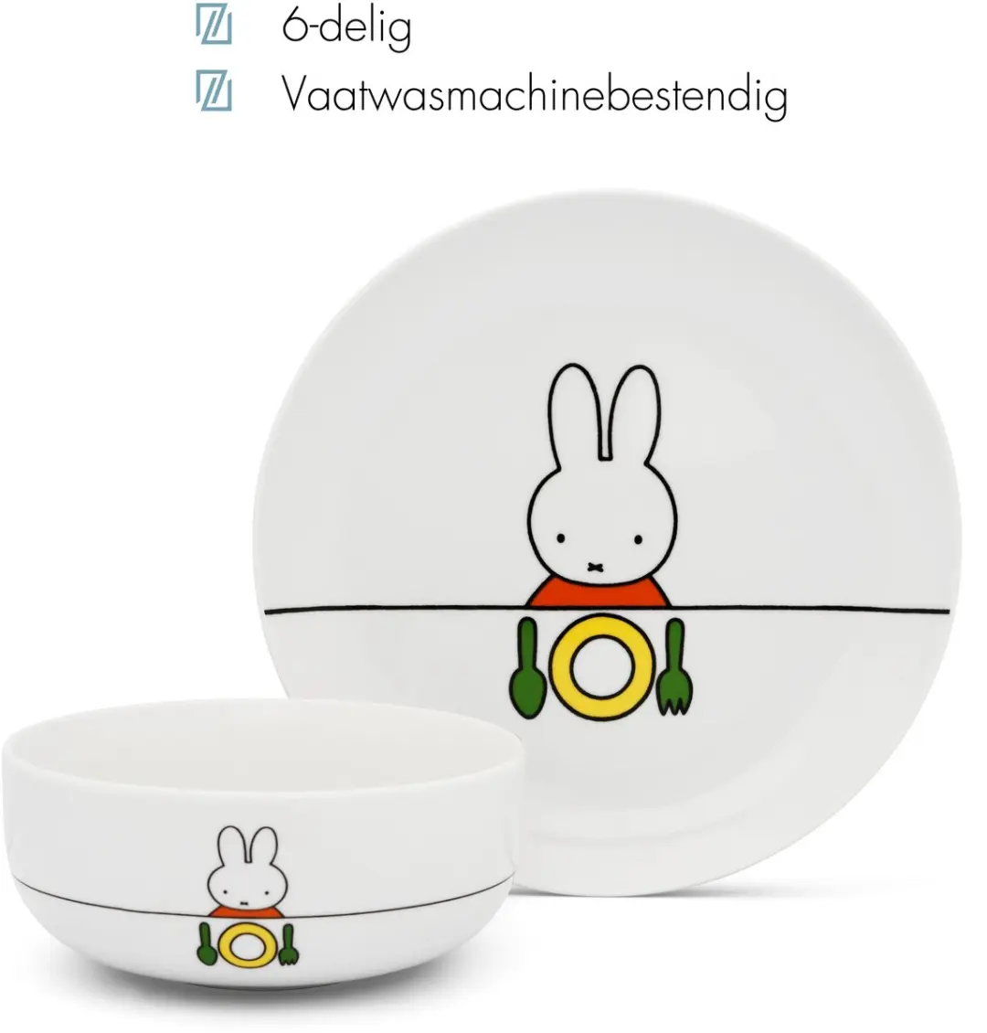 Zilverstad nijntje Kinderservies 6-delig - Porselein/RVS 18/10 - Zilver/Wit
