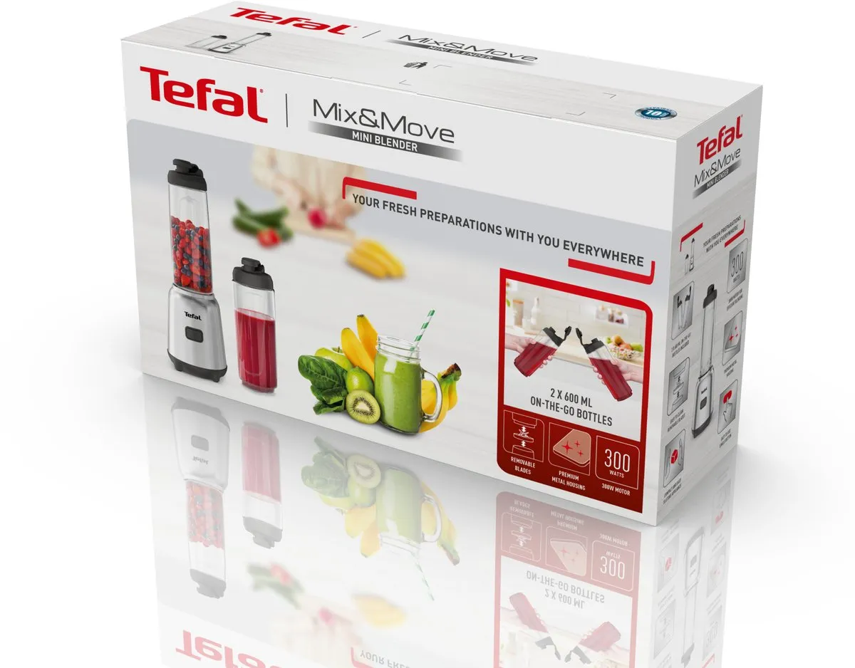 Tefal Mix&Move BL15FD Blender - 300W - Metaal - 2x 600ml