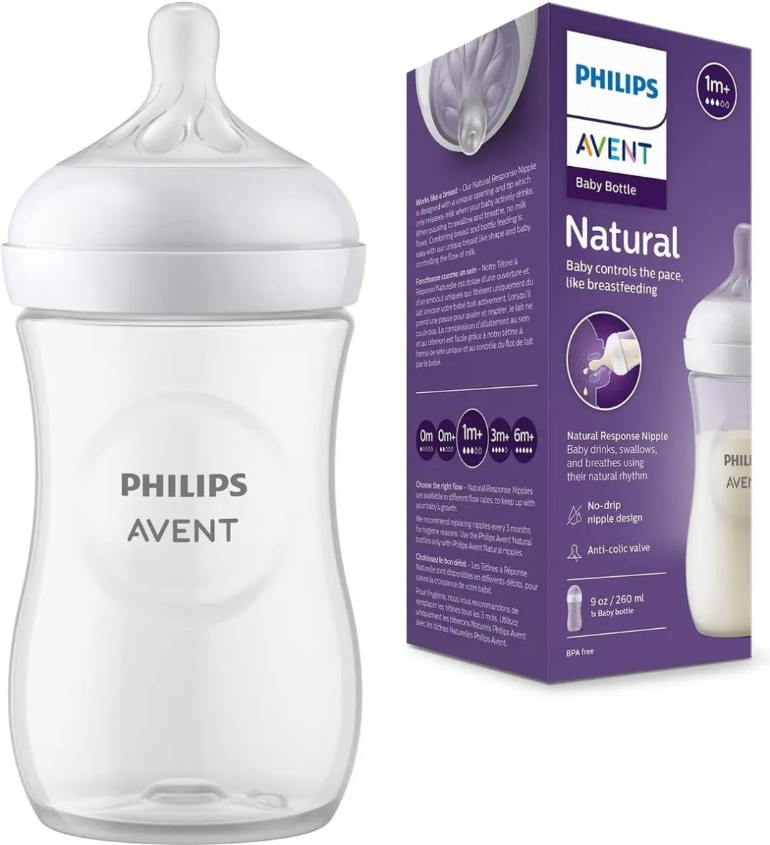 Philips Avent Natural Response SCY903/01 Babyfles 260ml - Transparant/wit