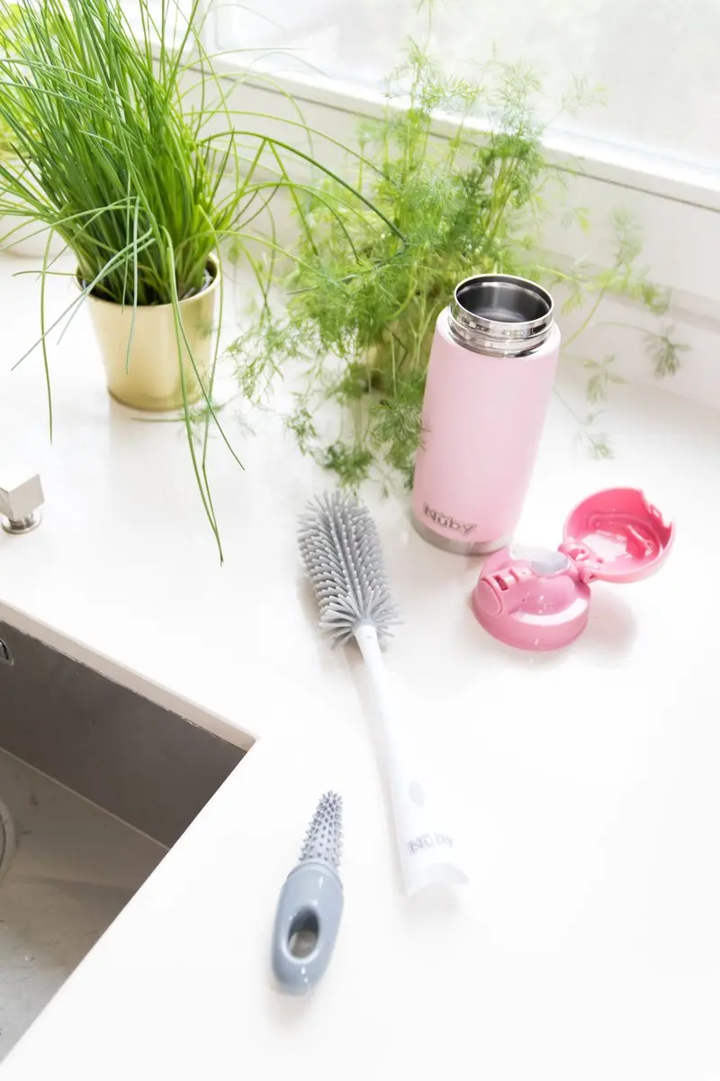 Nûby Silicone Flessenborstel met Houder - Grijs