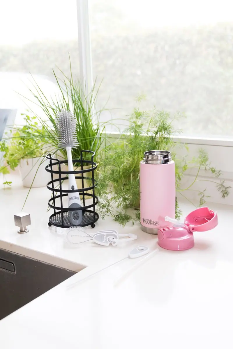Nûby Silicone Flessenborstel met Houder - Grijs