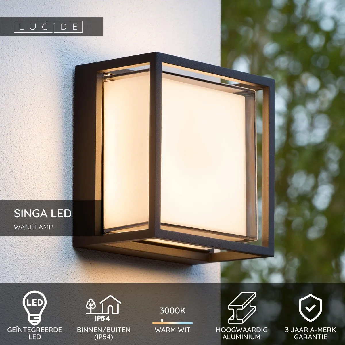 Lucide SINGA LED Wandlamp 10W 3000K - Zwart