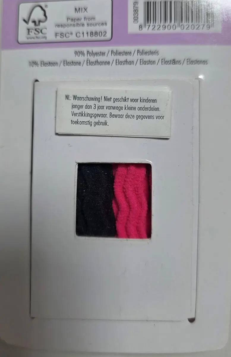 Zenner Haarelastieken Metaalvrij - Zwart & Roze - Ribbel