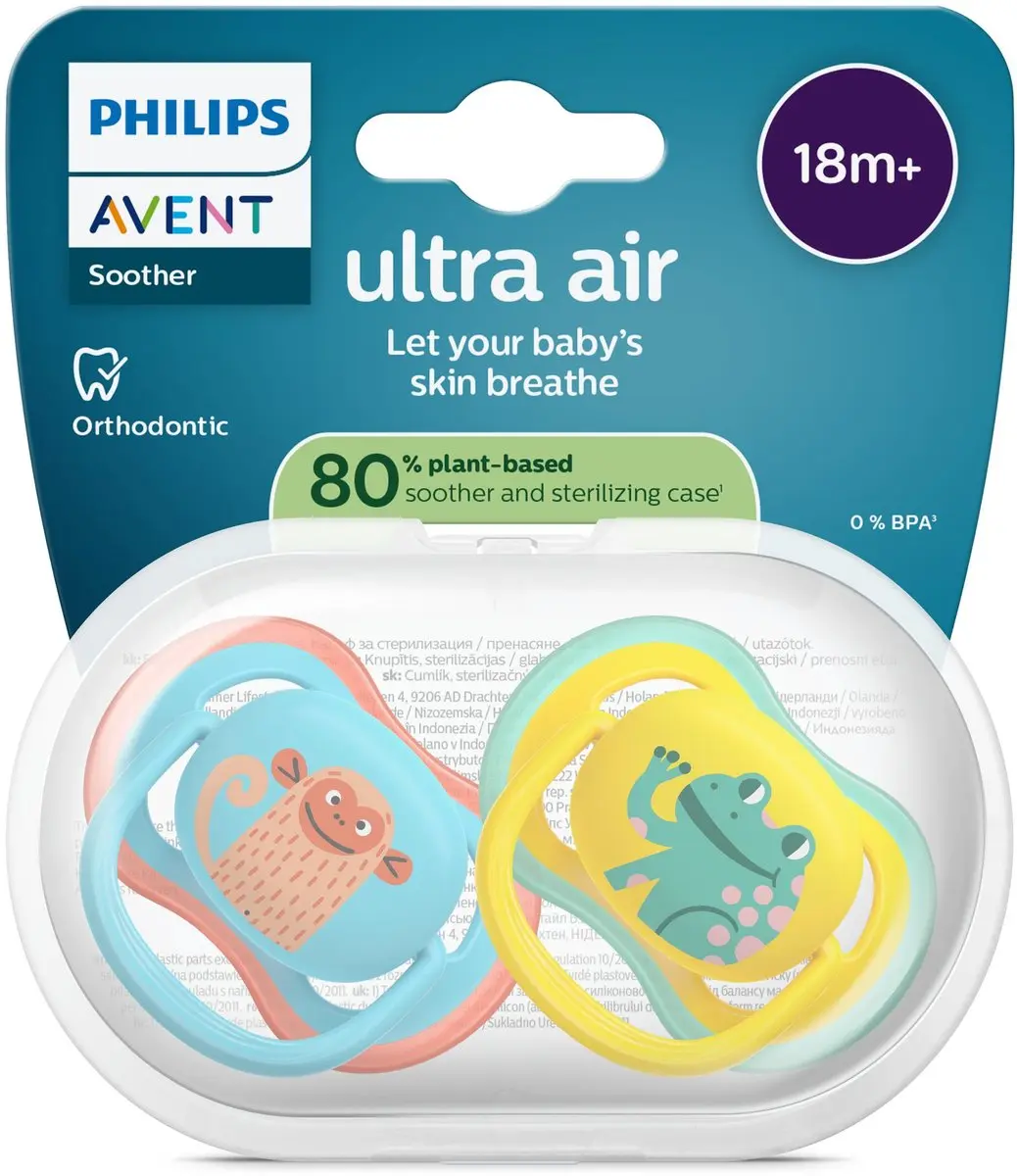 Philips Avent Ultra Air Fopspeen SCF349/58 - 2 Stuks - Blauw/Geel - afbeelding 6 van 6