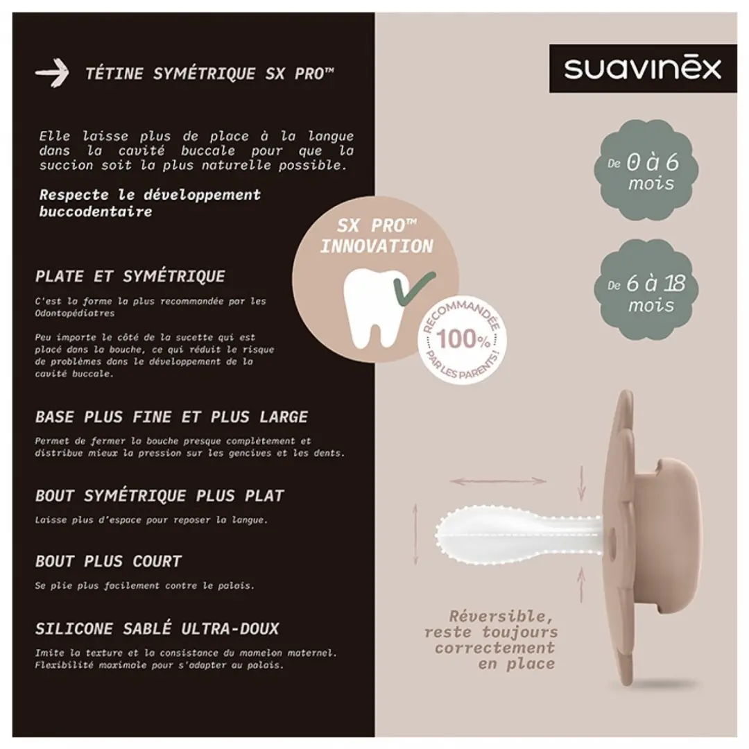 Suavinex Wonder SX Pro Fopspeen Symmetrisch 6-18Mnd - Raw Umber
