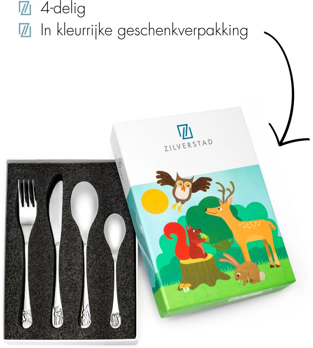 Zilverstad Kinderbestek Bosdieren RVS 4-delig - 4 Stuks