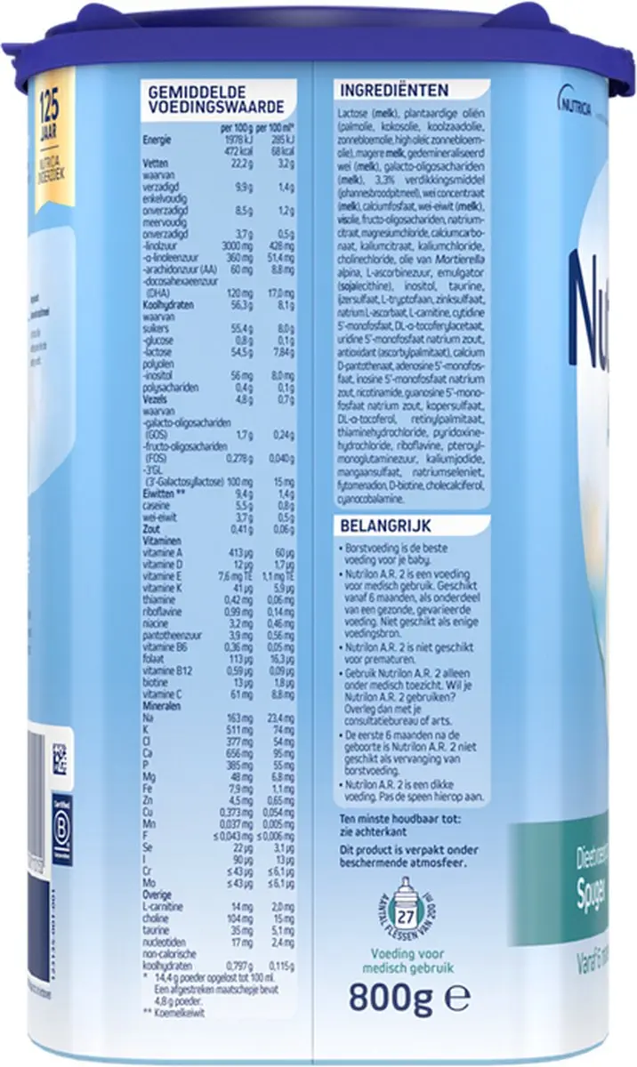 Nutrilon A.R. 2 Flesvoeding Bij Spugen 800g